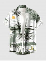 Plus Size Coconut Tree Flower Sun Print Buttons Pocket Hawaii Shirt For Men -  