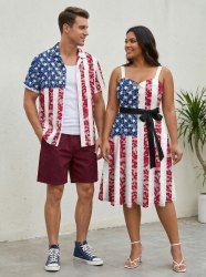 Patriotic American Flag Floral Lace 3D Print Matching Outfit For Couples - Rouge 