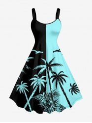 Coconut Tree Bird Colorblock Print Hawaii Tank Dress -  