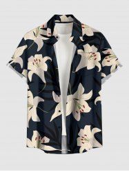 Hibiscus Flowers Tropical Leaf Print Buttons Pocket Hawaii Shirt For Men -  