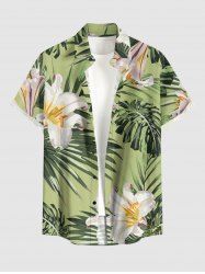 Flowers Leaf Tropical Print Buttons Pocket Hawaii Shirt For Men -  