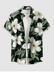 Flower Leaf Print Buttons Pocket Hawaii Shirt For Men -  