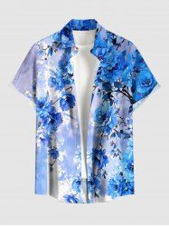 Flowers Leaf Paint Splatter Print Buttons Pocket Hawaii Shirt For Men -  