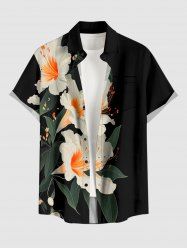 Flowers Leaf Print Buttons Pocket Hawaii Shirt For Men -  