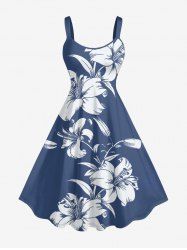 Hibiscus Flower Leaf Print Hawaii Tank Dress -  