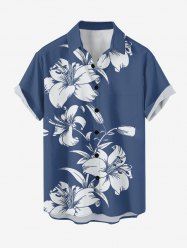 Hibiscus Flower Leaf Print Buttons Pocket Hawaii Shirt For Men -  
