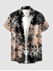 Plus Size Flower Leaf Paint Splatter Print Buttons Pocket Hawaii Shirt For Men -  