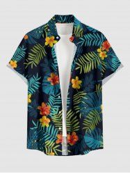 Plus Size Troipical Flower Leaf Print Buttons Pocket Hawaii Shirt For Men -  