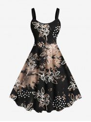 Plus Size Flower Leaf Paint Splatter Print Hawaii Tank Dress - Noir 4X