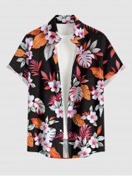 Plus Size Flowers Leaf Tropical Print Buttons Pocket Hawaii Shirt For Men - Rose  4XL