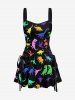 Colorful Dinosaur Print Matching Hawaii Beach Outfit For Couples - Noir 