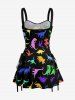Colorful Dinosaur Print Matching Hawaii Beach Outfit For Couples - Noir 