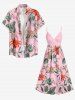 Flowers Leaf Print Matching Hawaii Beach Outfit For Couples -  
