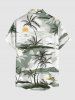 Plus Size Coconut Tree Flower Sun Print Buttons Pocket Hawaii Shirt For Men -  