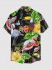 Plus Size Flamingo Tropical Flower Leaf Print Buttons Pocket Hawaii Shirt For Men -  