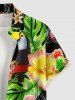 Plus Size Flamingo Tropical Flower Leaf Print Buttons Pocket Hawaii Shirt For Men -  