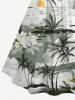 Plus Size Coconut Tree Flower Sun Print Ruched Lattice Crisscross Straps Hawaii Dress -  