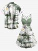 Plus Size Coconut Tree Flower Sun Print Ruched Lattice Crisscross Straps Hawaii Dress -  