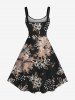 Plus Size Flower Leaf Paint Splatter Print Hawaii Tank Dress - Noir 4X