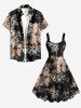 Plus Size Flower Leaf Paint Splatter Print Hawaii Tank Dress - Noir 4X