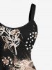 Plus Size Flower Leaf Paint Splatter Print Hawaii Tank Dress - Noir 4X