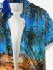 Plus Size Oil Painting Coconut Tree Seascape Cloud Print Buttons Pocket Hawaii Shirt For Men -  