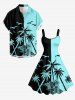 Coconut Tree Bird Colorblock Print Hawaii Tank Dress -  