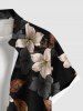 Plus Size Leaf Flower Print Hawaii Button Pocket Shirt For Men - Noir L