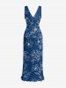Leaf Flower Print Hawaii Ruffles Split Dress -  