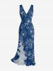 Leaf Flower Print Hawaii Ruffles Split Dress -  