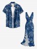 Leaf Flower Print Hawaii Ruffles Split Dress -  