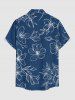 Plus Size Leaf Flower Print Hawaii Button Pocket Shirt For Men - Cadetblue S