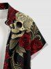 Skull Rose Flower Leaf Print Button Pocket Shirt For Men - Rouge foncé L