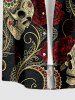 Skull Rose Flower Leaf Print Button Pocket Shirt For Men - Rouge foncé L