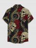 Skull Rose Flower Leaf Print Button Pocket Shirt For Men - Rouge foncé L