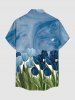Tulip Flower Painting Print Hawaii Button Pocket Shirt For Men -  