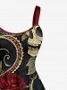 Skull Rose Flower Leaf Print A Line Dress - Rouge foncé 6X