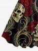 Skull Rose Flower Leaf Print A Line Dress - Rouge foncé 6X