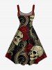 Skull Rose Flower Leaf Print A Line Dress - Rouge foncé 6X