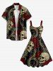 Skull Rose Flower Leaf Print A Line Dress - Rouge foncé 6X