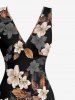 Robe hawaïenne à imprimé feuilles et fleurs et volants fendue - Noir XL