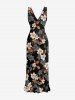 Robe hawaïenne à imprimé feuilles et fleurs et volants fendue - Noir XL