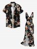 Leaf Flower Print Hawaii Ruffles Split Dress - Noir XXL