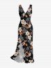Leaf Flower Print Hawaii Ruffles Split Dress - Noir XXL