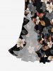 Leaf Flower Print Hawaii Ruffles Split Dress - Noir XXL