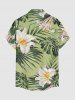 Flowers Leaf Tropical Print Buttons Pocket Hawaii Shirt For Men -  