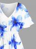 Ombre Flowers Print Split Hawaii Midi Dress - Bleu 4X