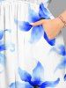 Ombre Flowers Print Split Hawaii Midi Dress - Bleu 4X