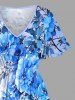 Flowers Leaf Paint Splatter Print Split Hawaii Midi Dress -  