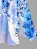 Flowers Leaf Paint Splatter Print Split Hawaii Midi Dress -  